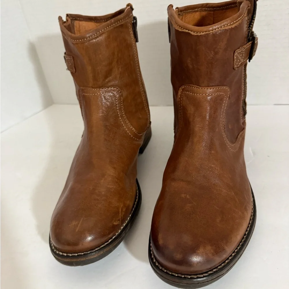 Taos Leather Ankle Boots Brown Side Zip Buckle Women’s Size 39 Comfort Casual - Picture 3 of 14